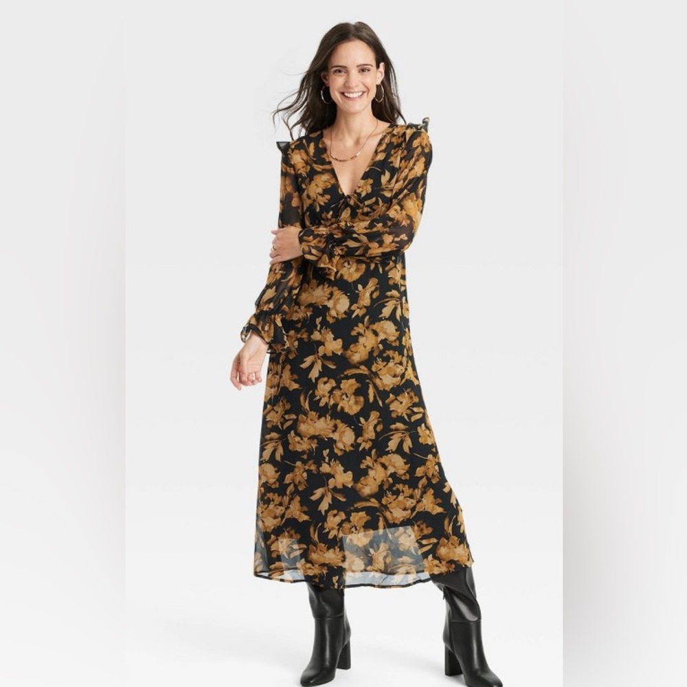 Floral Black and Gold Maxi Dress